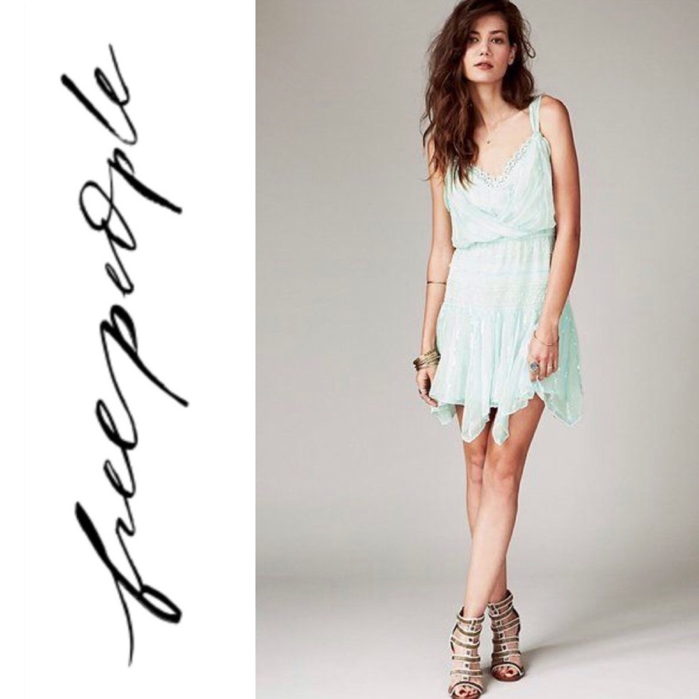 Free People Ode To Tea Shimmer Dress in Icy Mint